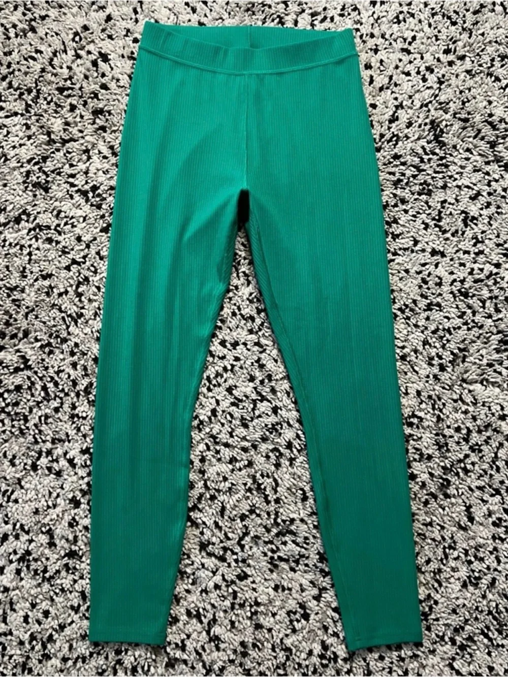 Alo Yoga Ribbed Blissful Set Green Teal 7/8 Leggings Sports Bra Athleisure